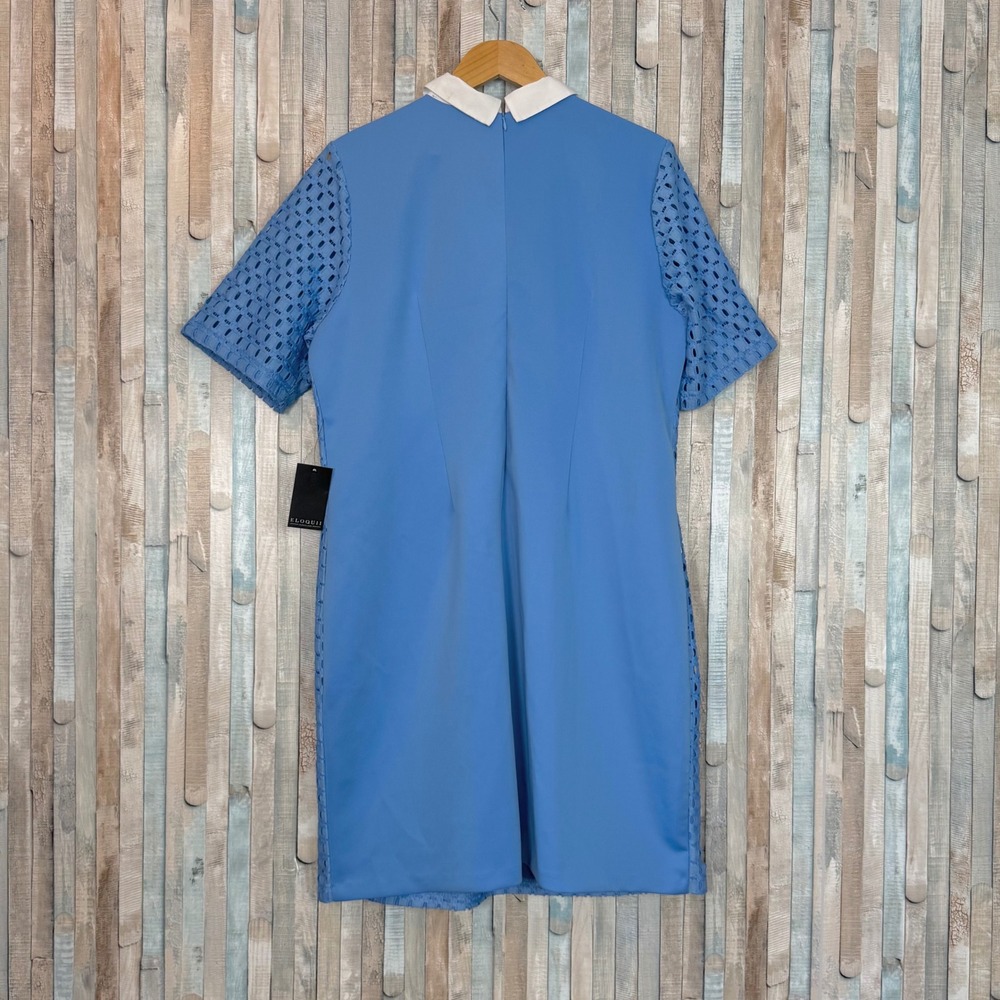 New Eloquii Blue Eyelet Lace Shift Dress Poplin Collar Collared Plus Size 18 NWT - Picture 5 of 11
